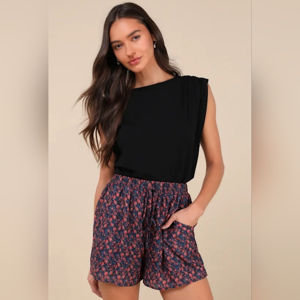 Lulus Rose Print Drawstring Shorts